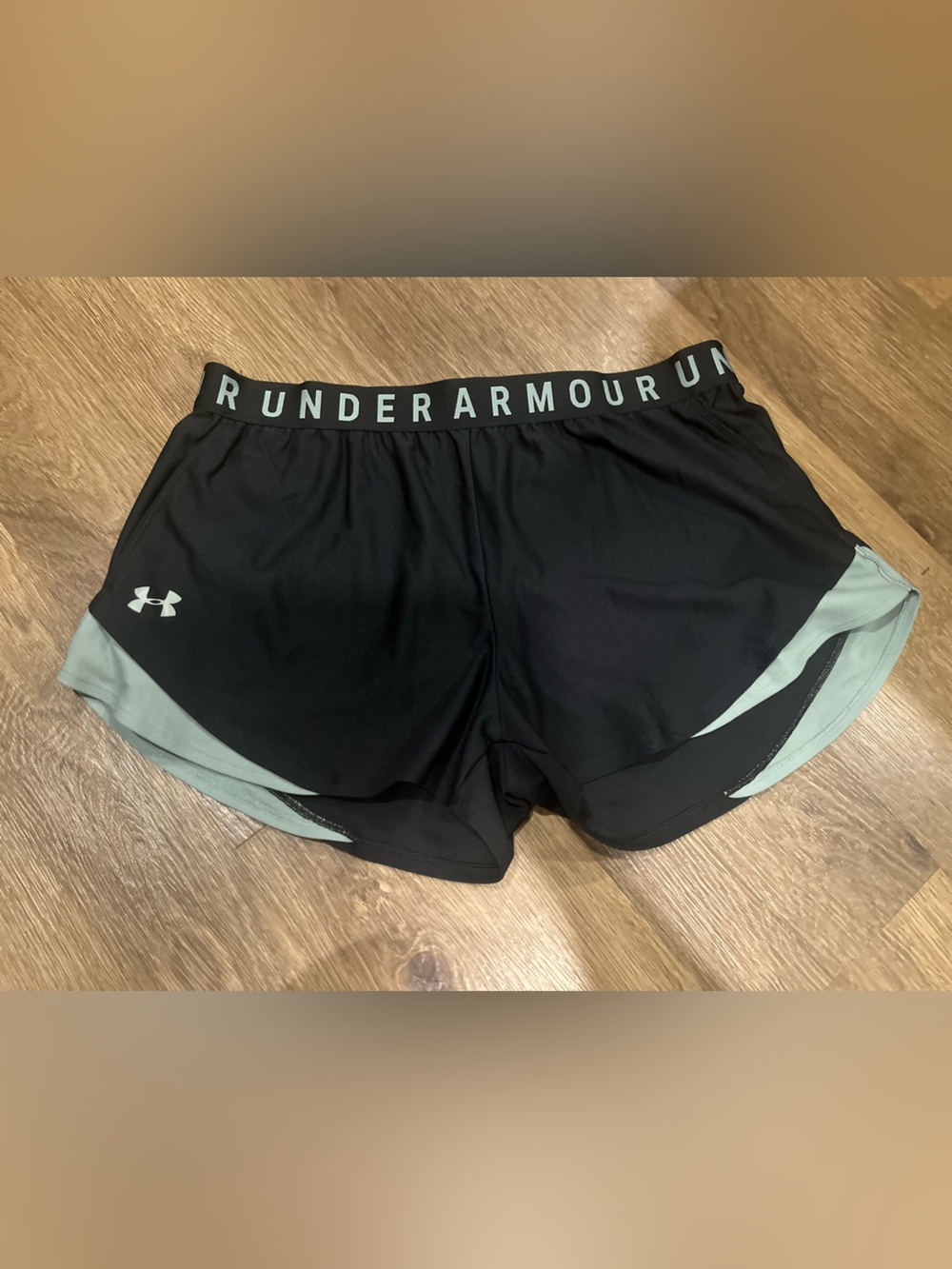 Under Armour Black Athletic Shorts with Sage Green Trim